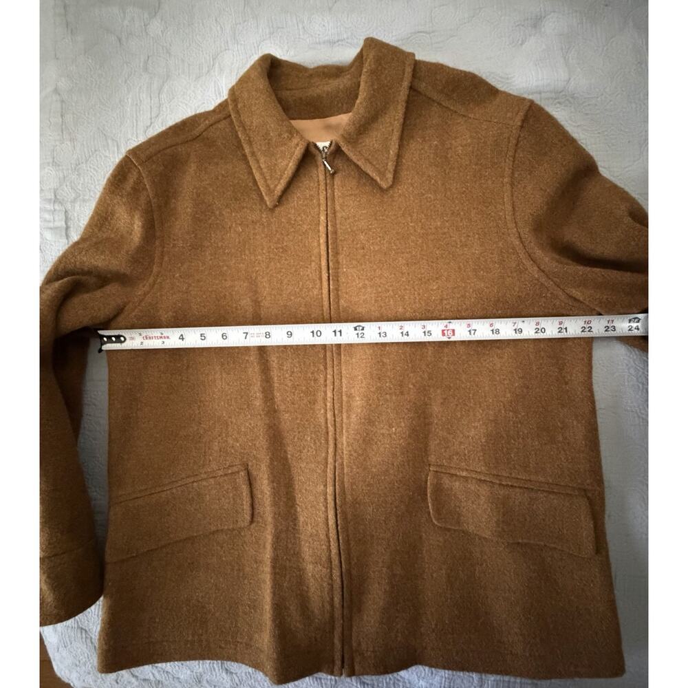 Vintage 90s Rafael Suits Tan Wool Western Bomber Zip Up Jacket Gold L USA - Picture 5 of 7